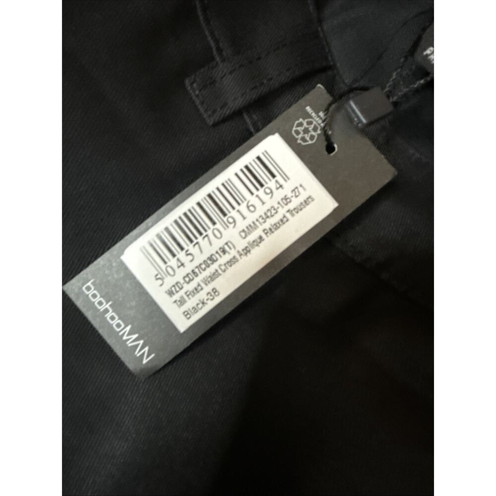 BoohooMan Tall Fixed Waist Cross Relaxed Trousers, Black, Size 38 - Picture 3 of 5
